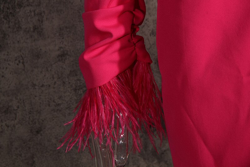 [EAM] vestido de temperamento Irregular de plumas plisadas para mujer, vestido holgado de manga larga con muescas, tendencia a la , primavera otoño 1DA242
