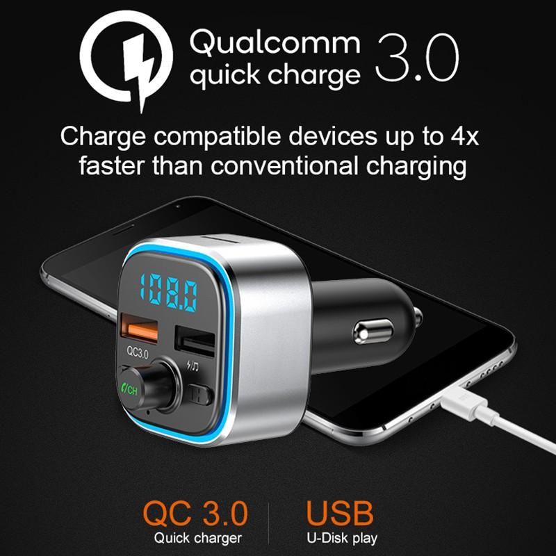 transmisor FM coche Bluetooth modulador FM con luz colorida reproductor MP3 sin pérdidas coche QC 3,0 adaptador de receptor de cargador rápido