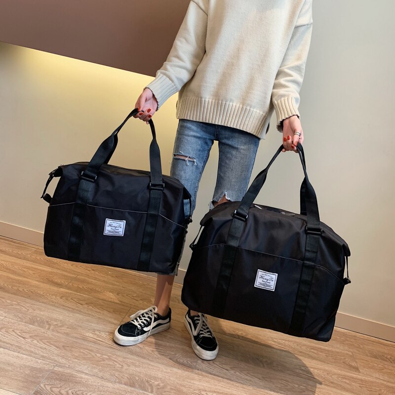 Waterproof Travel Bag Oxford Cloth Luggage Business Trip Gym Exercising Travel Luggage Dry Wet Separation Handbags Shoulder Bag: Black-small