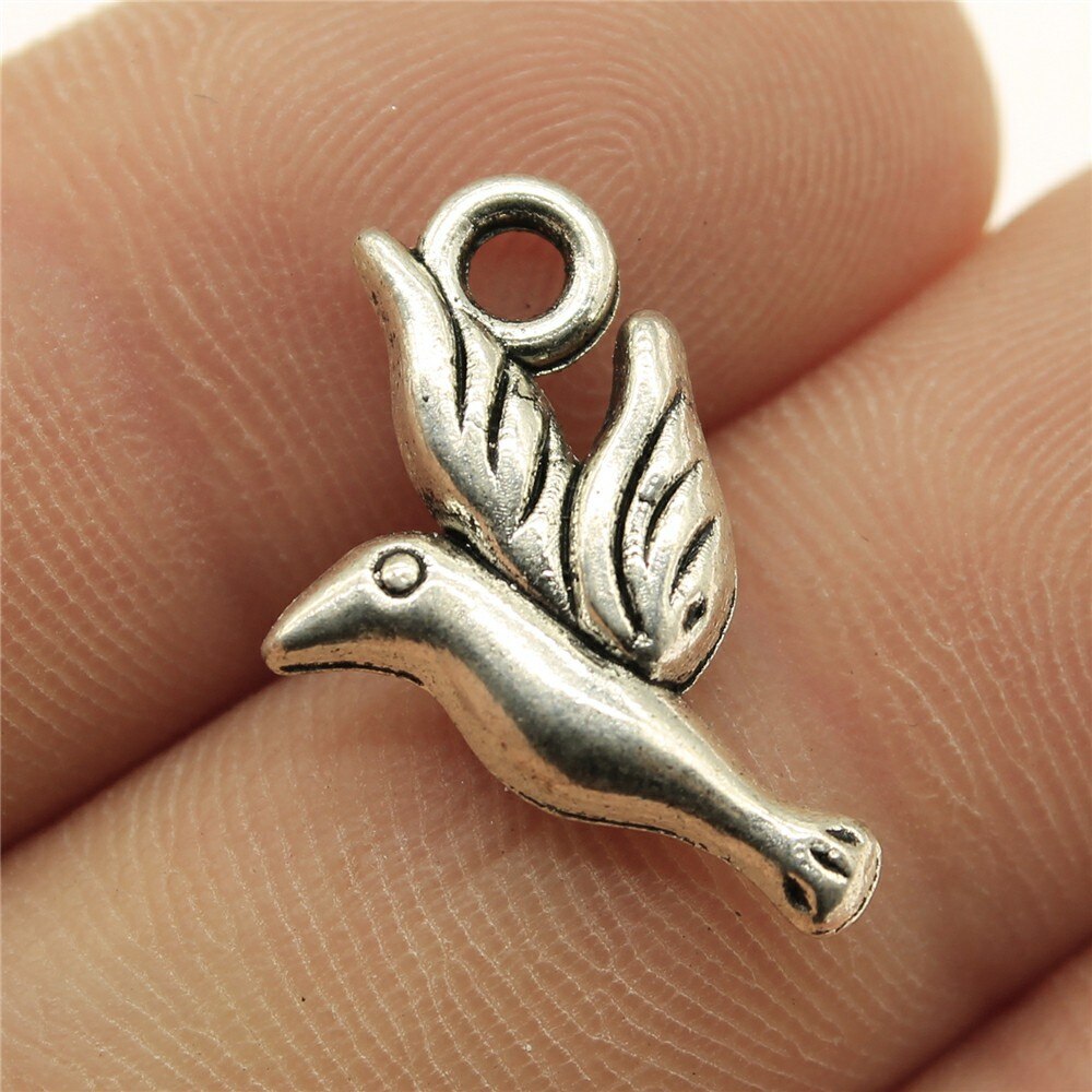 20 stücke Reize Vogel Antike Silber Farbe Nette Vogel Reize Schmuck Erkenntnisse DIY Kleine Vogel Reize: B10024-20x12mm