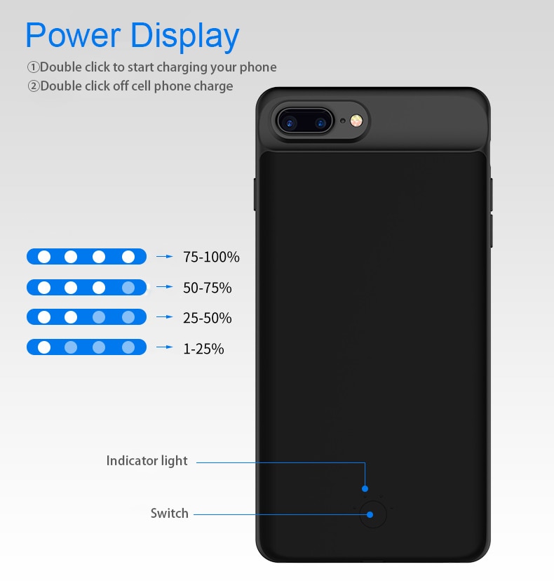 5000 mah /7000 mah slankt ultratyndt telefon batteri cover til iphone 6 6 s plus powerbank backup oplader cover til iphone 6 6s 7 8 plus