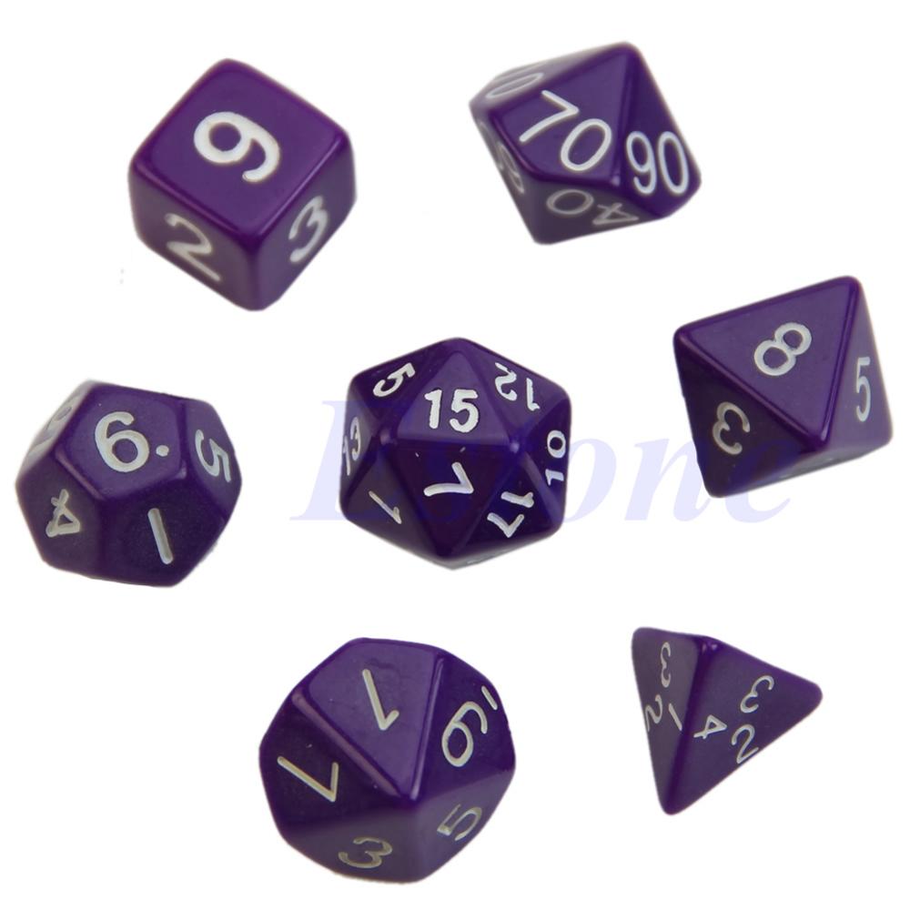 7 pçs branco tomado partido morrer d4 d6 d8 d10 d12 d20 rpg poli jogo de dados: ROXO
