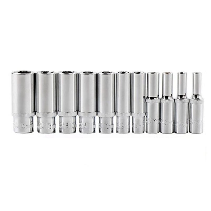 11Pc 1/4 Socket Set Adapter Long Sockets 4-14mm Deep Socket Tool Heads Torque Spanner Ratchet Socket Wrench: Default Title