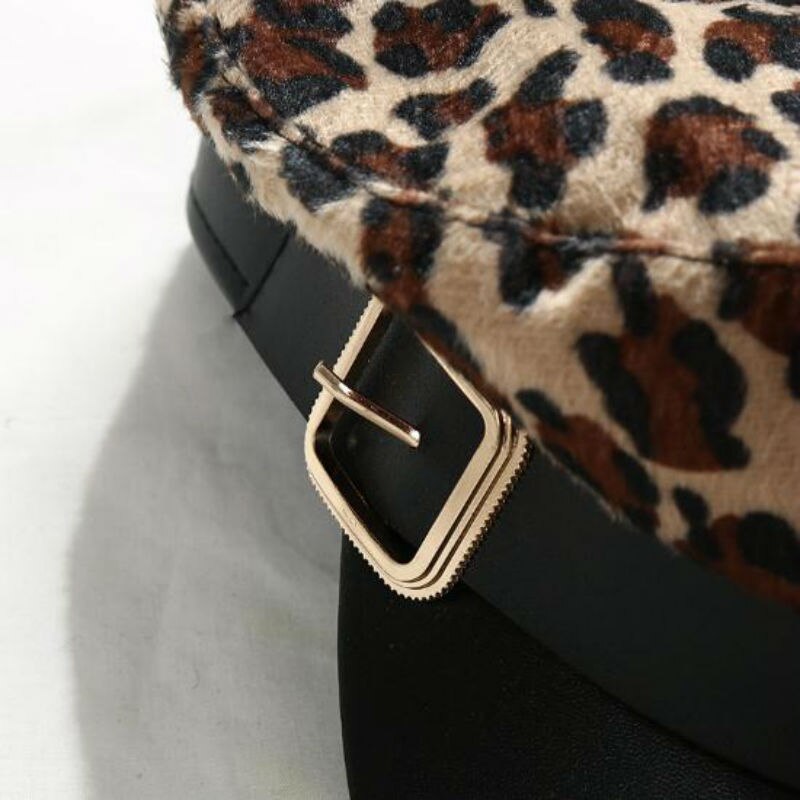 Style Leopard Print Hat Winter Cap Wool Hat Women Button Cap Casual Streetwear Fat Cap Autumn Berets Hat Cap
