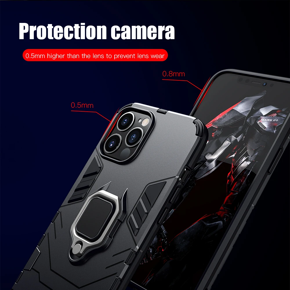 Funda armadura para iPhone 15 Pro Max 14 Max 11 12 13 Pro XS XS Max Plus soporte de anillo magnético para coche funda trasera de silicona a prueba de golpes