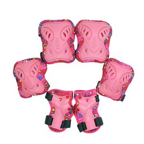 6 st utomhus skridskoåkning för barn knä armbåge handstödskydd skyddsskydd set ridning handledsskydd rullskridsko säkerhetsskydd: Rosa tecknad film 1