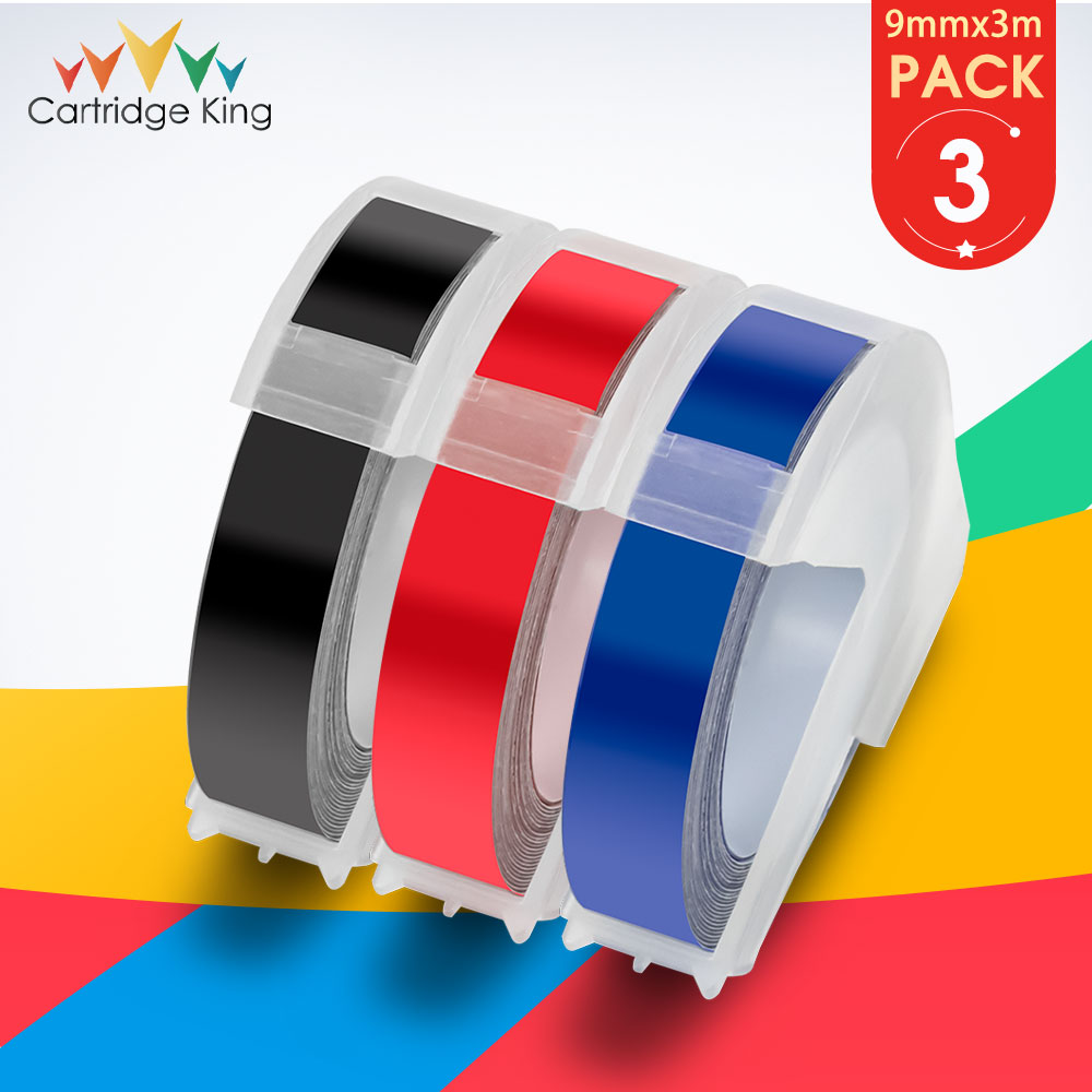 3 st/lot för dymo 3d etiketttejper 9mm diy embossing brev dekalskrivare för motex e -101 e202 pvc band etikettmaskin svart röd