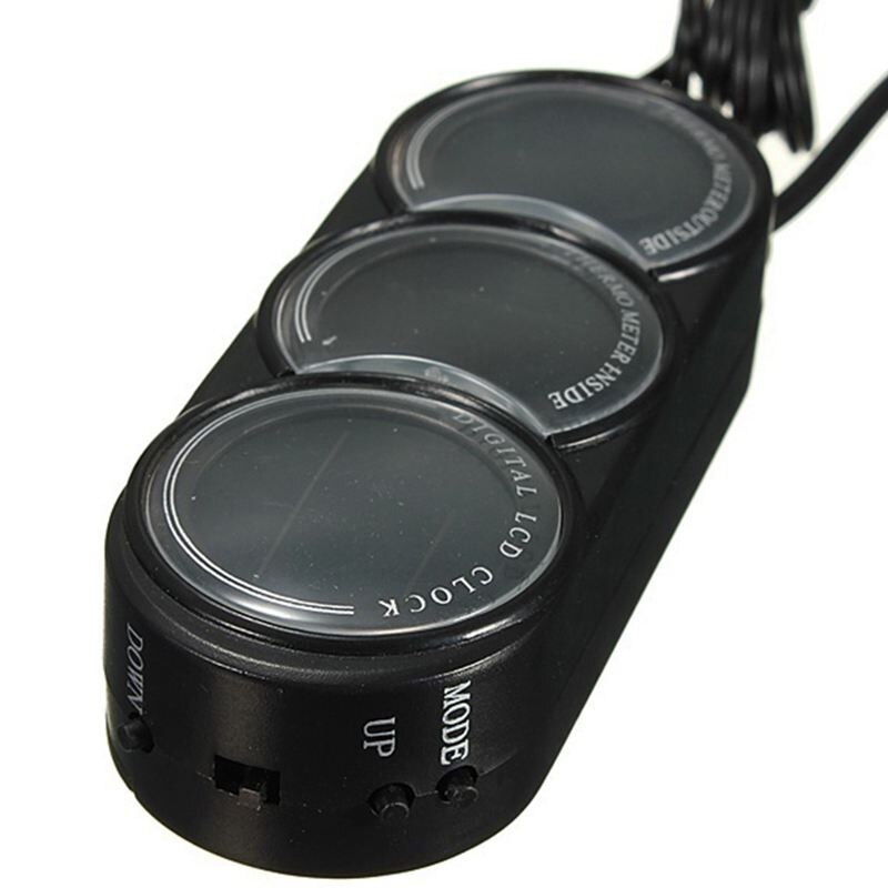 12V-24V 3 in 1 Auto Car LCD Digital Inside Outside Clock Temperature Thermometer Gauge