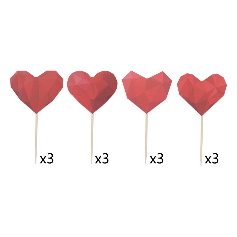 12 Stuks Rood Hart Bruidstaart Toppers 3D Hart Cupcake Topper Voor Verjaardag Valentijnsdag Party Liefde taart Decoratie: Default Title