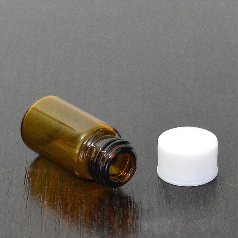 5 uds 3 ml/5 ml vidrio claro ámbar pequeñas botellas de medicina frascos de muestra marrón laboratorio reactivo botella contenedores tapas de tornillo: 3ml / White cap Brown body