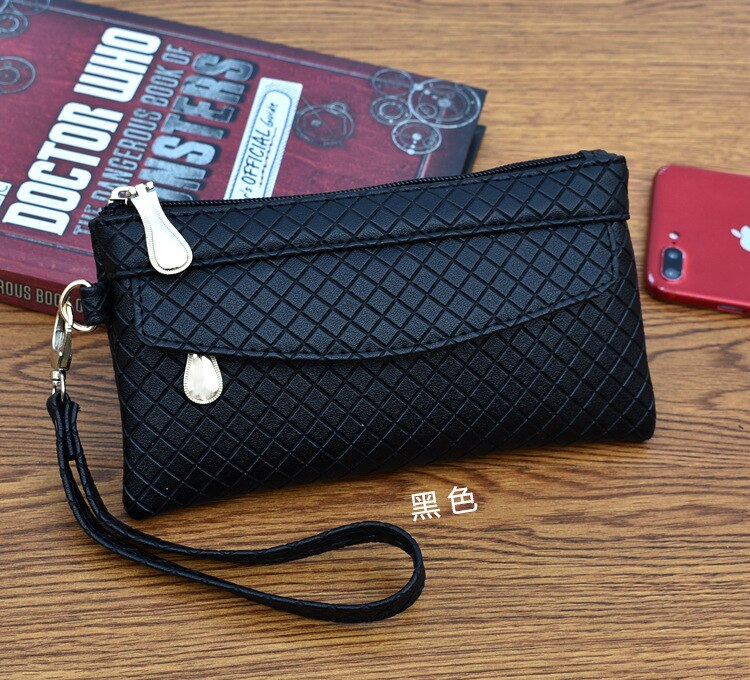 Women's Clutch Bag Spring Simple Women's Clutch Bag Korean Embossed Plaid Small Bag Shopping Middle-aged Coin Purse: Black