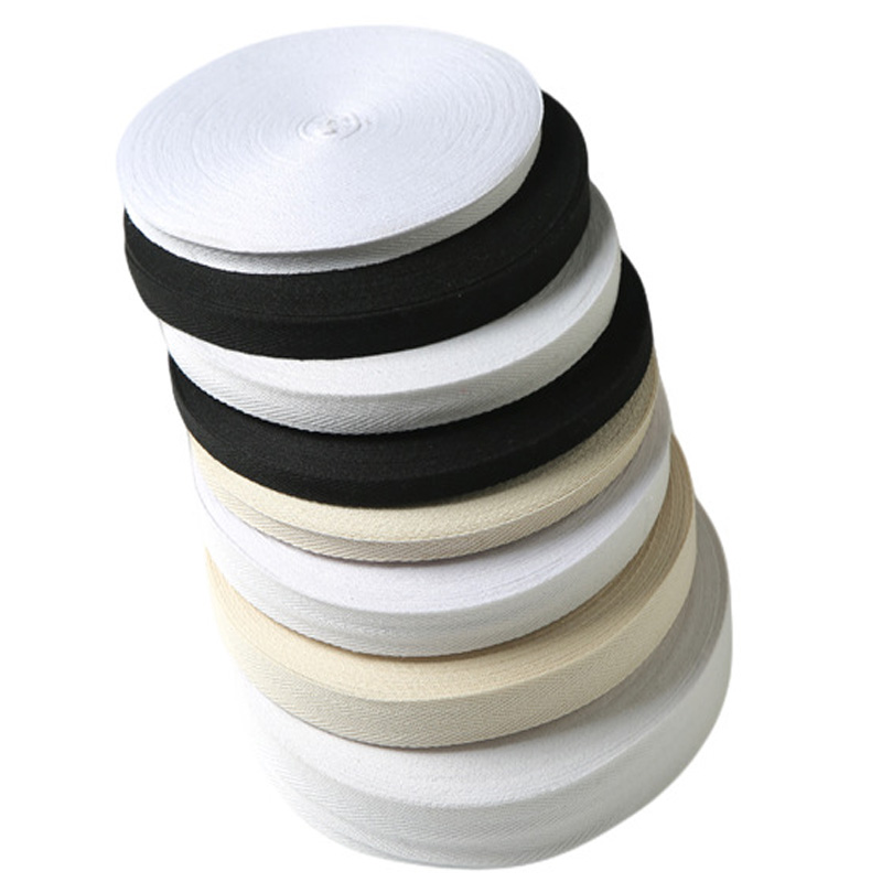 50 yardas/rollo de cinta de sarga de algodón blanco, negro y Beige, al polarización de 10/15/20/25/30/40/50mm de ancho para bolsa, textiles para el hogar, artesanía hecha a mano