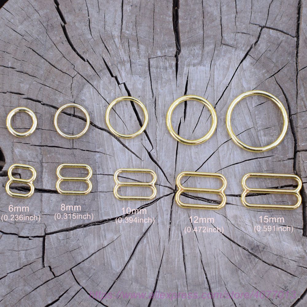 50sets/100pcs gold metal clip bra rings and sliders strap connector