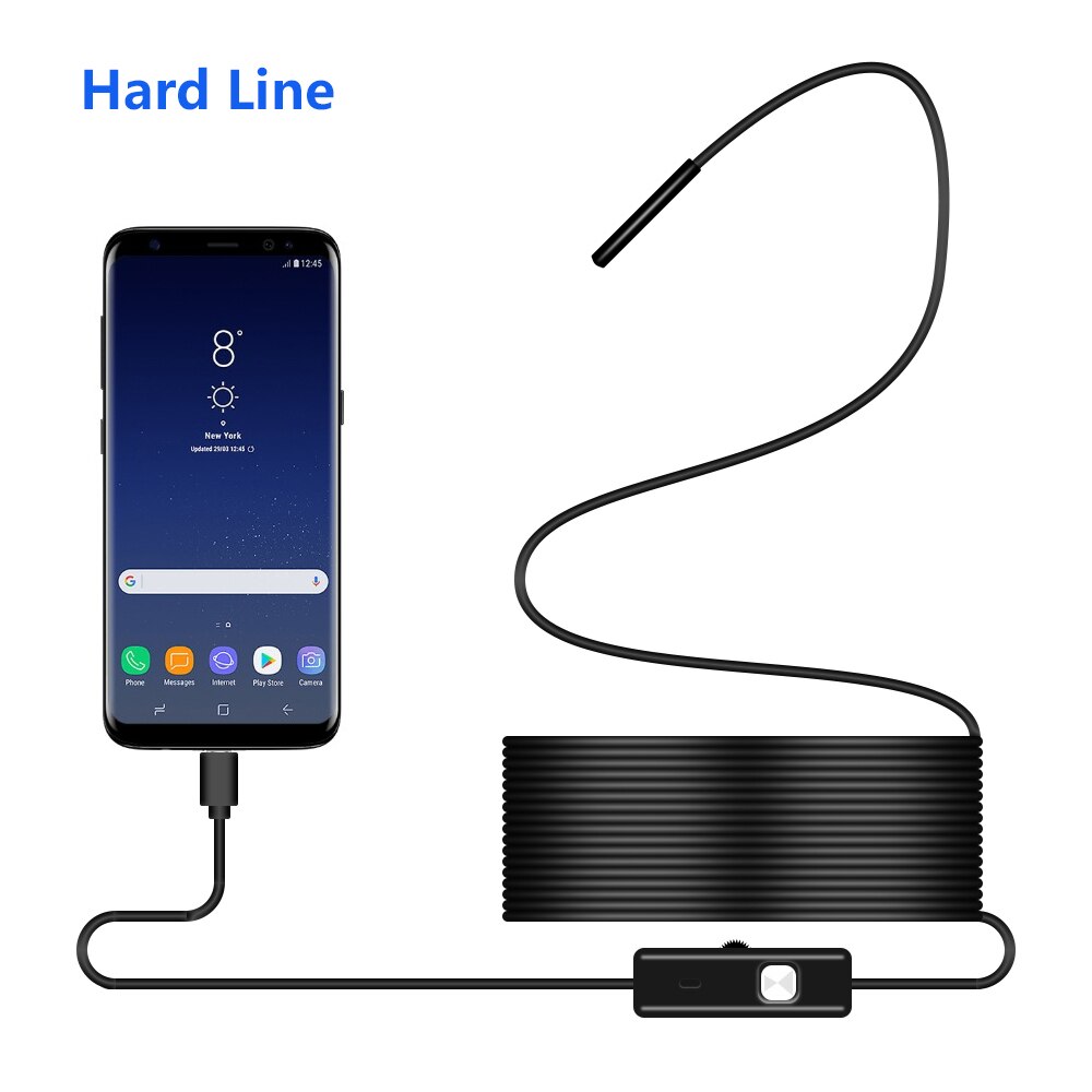 3 In 1 Endoscope Camera Flexible IP67 Waterproof Micro USB Inspection Borescope Camera for Android PC Notebook 8LEDs Adjustable: Hard Line