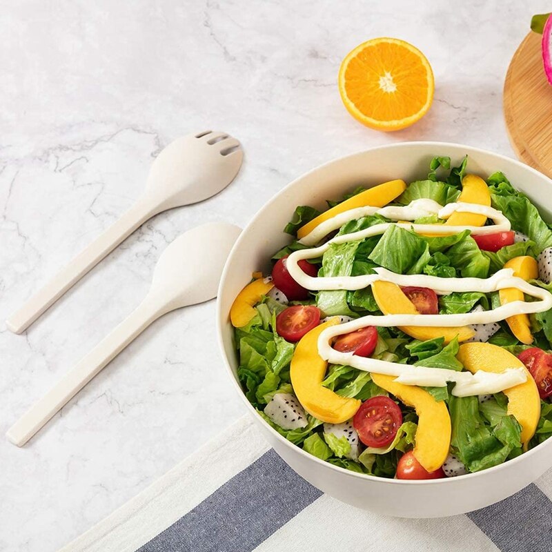 Bamboo Fiber Salad Bowl With Server Set Mixing Bowl Pure Bamboo Salad Wooden Bowl With Bamboo Cover Spoon