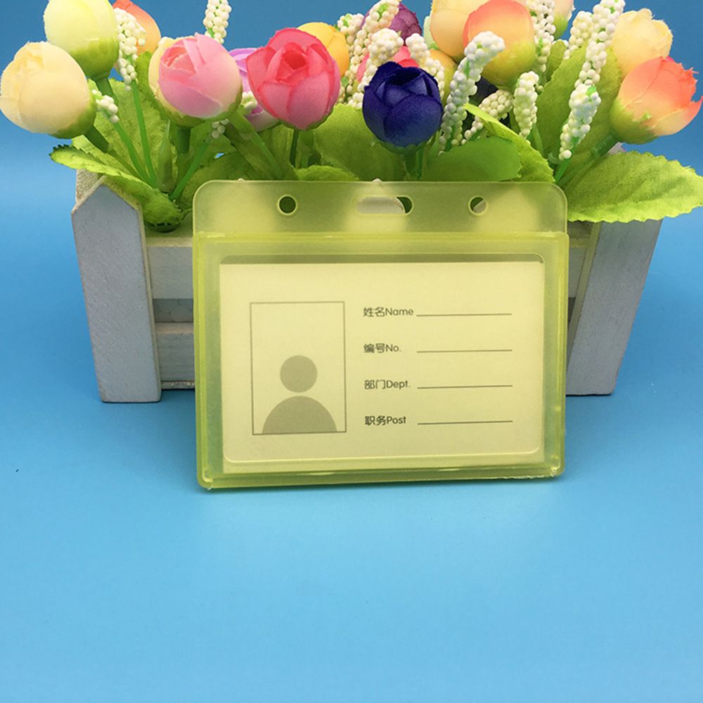 1PC Useful Hard Transparent Plastic ID Card Badge Holder Horizontal Employee Name Tag Accessories: yellow