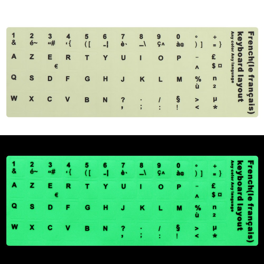 Luminous Alphabet Keyboard Button Stickers Spanish/English/Russian/Arabic/French Language Letter Protective Film For Laptop PC: French