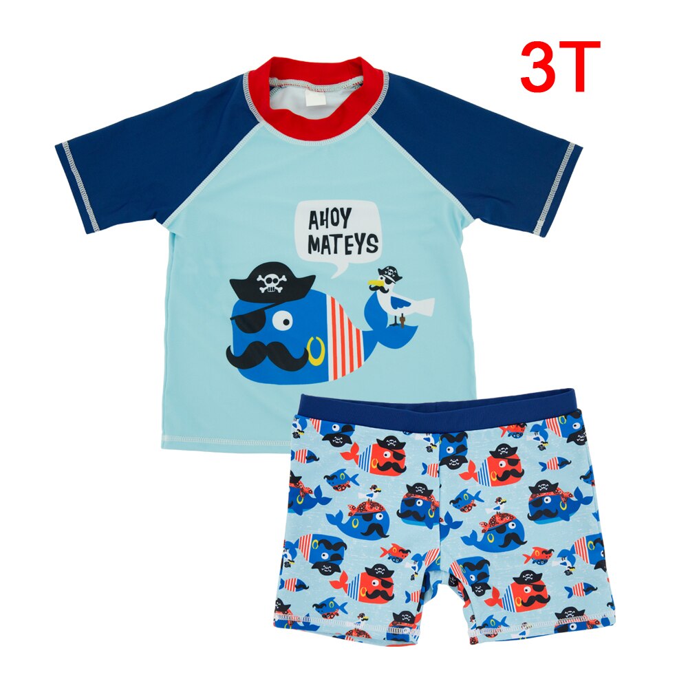 Kids Boy Swimwear Pirate Whale Printed 2 Piece Set Short Sleeve Summer Kids Boy Sport Suit Zwembroek Jongen Kids Bathing Shorts: YY9018-3T