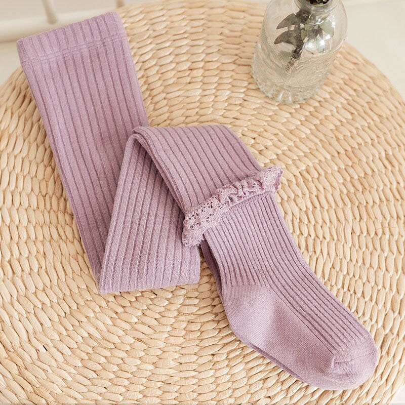 Menoea 8 colori neonate tinta unita Legging bambini primavera autunno pizzo collant lunghi calzini lavorati a maglia bambini pantaloni stretti in cotone: AH5811purple