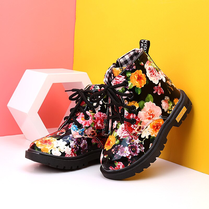 Confortable enfants chaussures filles bottes florales caoutchouc semelle fille enfant Botas gracieuse fleur imprimer Martin bottes taille 21-30