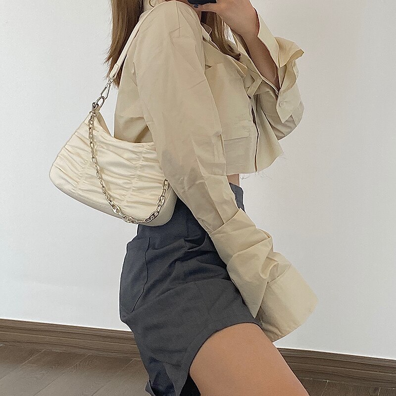 Sacs à main vintage plissés pour femmes, en cuir pu, avec chaîne, hobos, sac à bandoulière, sacoches pour filles