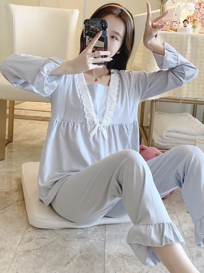 Maternity Pajamas Spring Summer Thin Loose Casual Solid Color Modal Confinement Clothing Maternity Home Service Suit