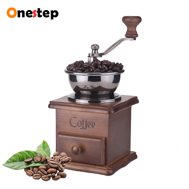 Hoge Handleiding Klassieke Houten Koffiemolen Hand Rvs Retro Koffie Spice Mill Met Keramische Millston