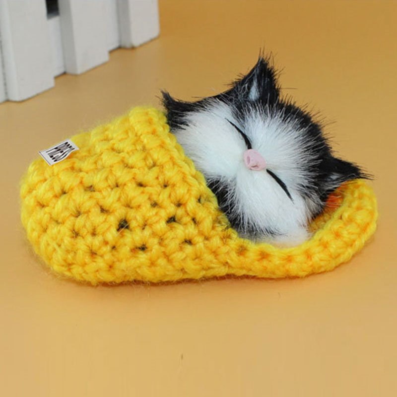 Jouet joli chaton miaou pression 1 pièce | Mignon petits chats dormir ou assis, pantoufle drôle petit chat sonnant, décoration de maison voiture et de bureau: E