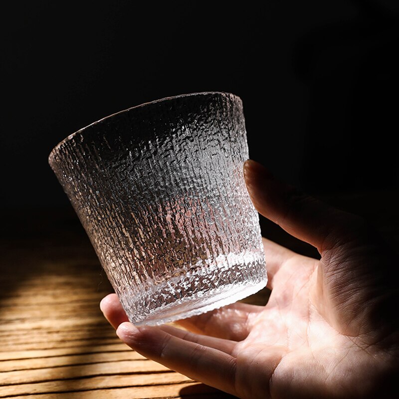 Tirador de Brandy de cristal de nieve estilo jpanés hecho a mano, martillo de tiro de whisky, rayas verticales, vaso de vino, cuenco de Sake, 2 piezas