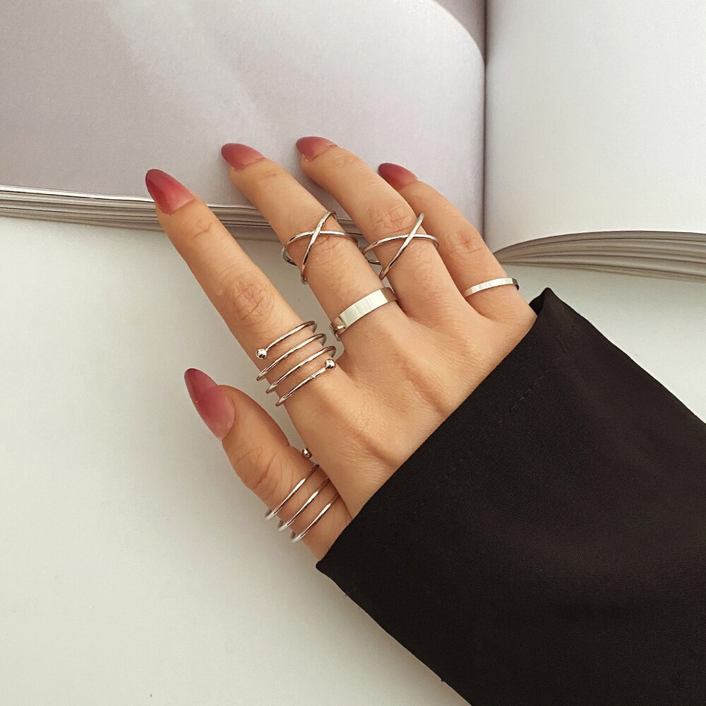 IFMIA 6 sztuk/zestaw Punk Ring Finger minimalistyczny gładkie złoto/czarny geometryczne metalowe pierścionki dla kobiet dziewczyn Party biżuteria Bijoux Femme