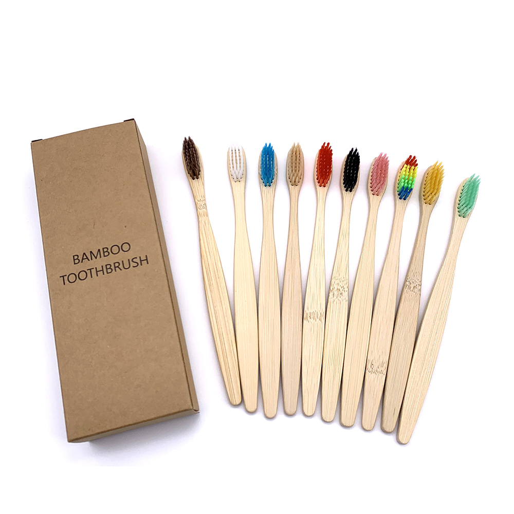 10PCS Biologisch afbreekbare Bamboe Tandenborstel Tanden Kleurrijke Haren Natuurlijke Bamboe Tandenborstel Tandheelkundige Eco Bambou Tandenborstels