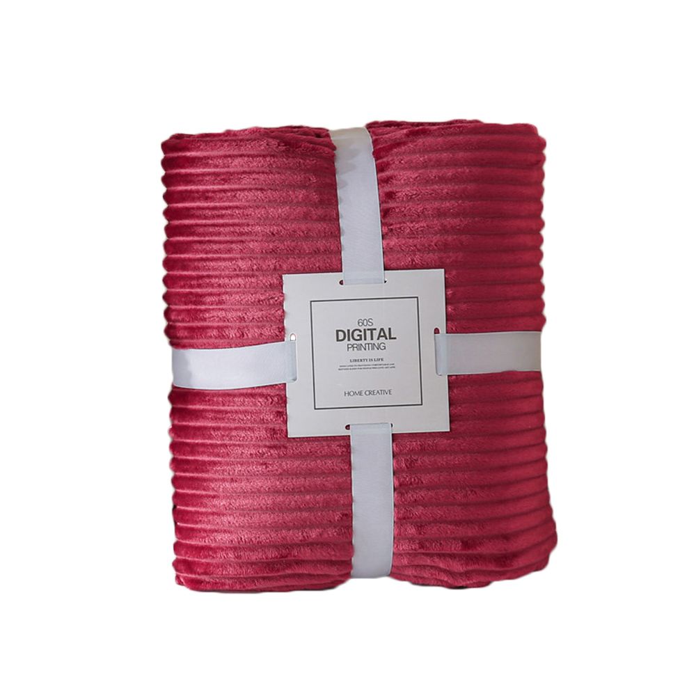 10070cm Camping Warm Cozy Lightweight Fuffy Throw Flannel Solid Color Blanket: Wine red