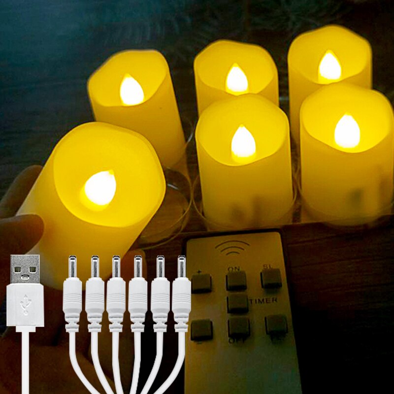 6PCS Rechargeable Candle With Timer Remote Flicker Halloween Birthday Party Candle Home Decoration LED Tealight Eeaster Candles