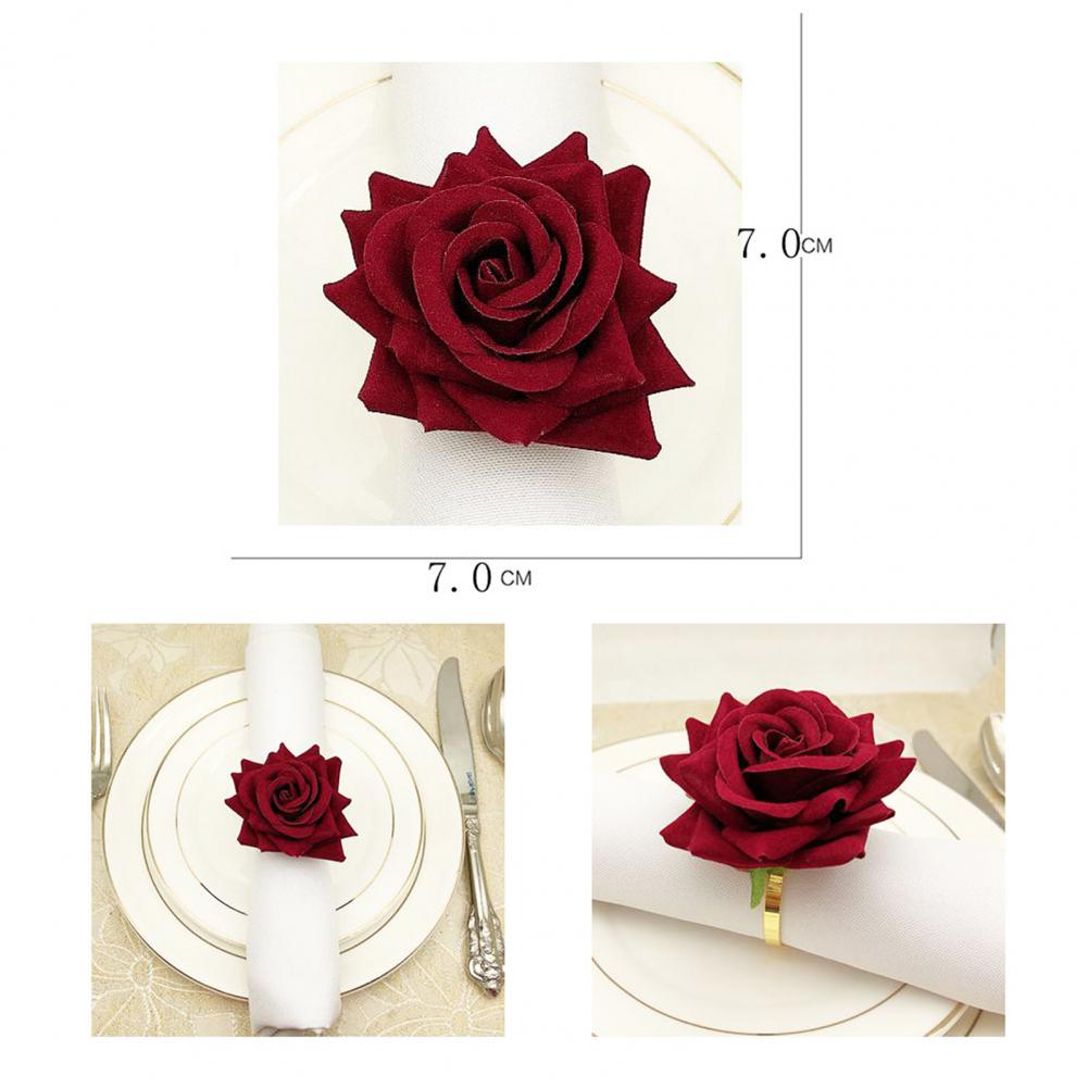 6Pcs Rode Roos Vorm Handdoek Gesp Servet Ring Wedding Party Hotel Tafel Decor Handdoek Gesp