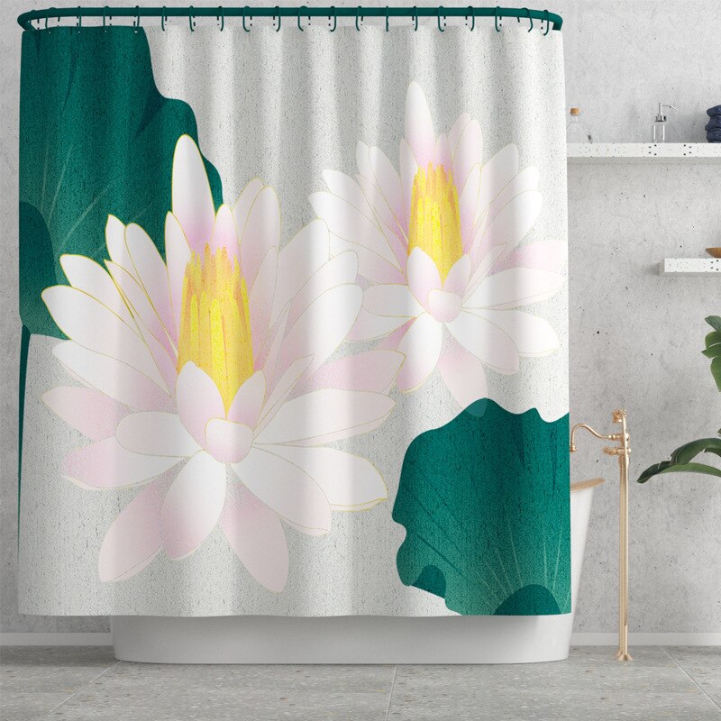 Floral Bathroom Carpet Shower Room Toilet Floor Mat Toilet Seat Cover Mat Bathroom Non-Slip Carpet Mat Set with Shower Curtain: Shower Curtain-728