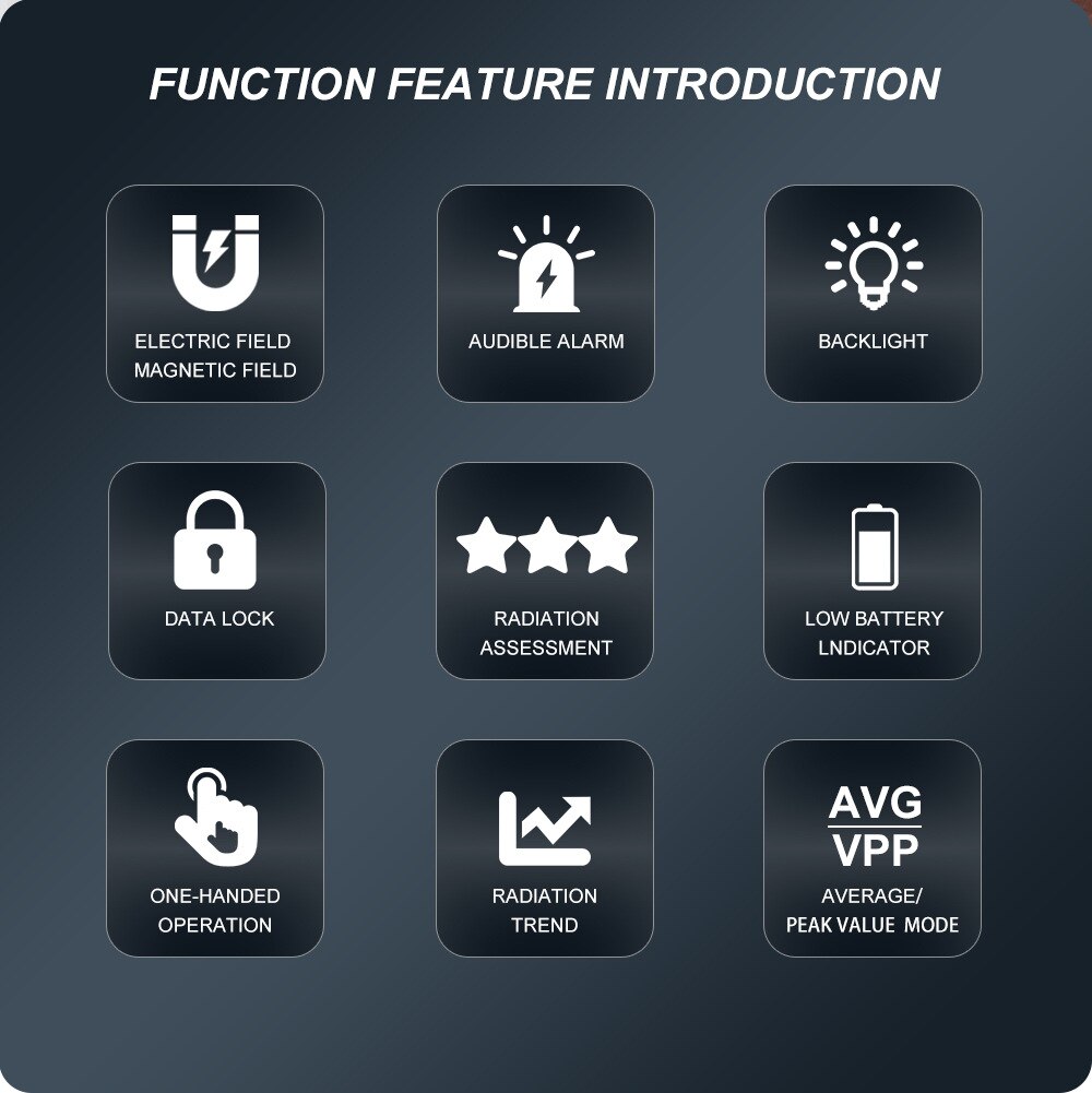 ET925 Large screen Radiation Detector EMF Meter Radiation Dosimeter Monitor Tester Electric field red screen alarm