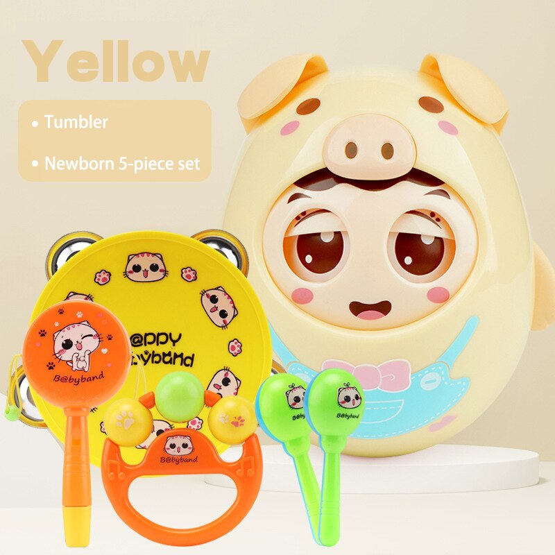 Rammelaar Bed Bel Tumbler Kinderen Educatief Speelgoed Abs Baby Bijtring Molaire Bell Baby Varken Knipoog Rammelaar: Licht Geel