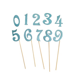10Pcs/Set 0-9 Gold Silver Glitter Numbers Cake Flag Topper Kit Wedding Children Birthday Cupcake Party Decoration: 10pcs light blue