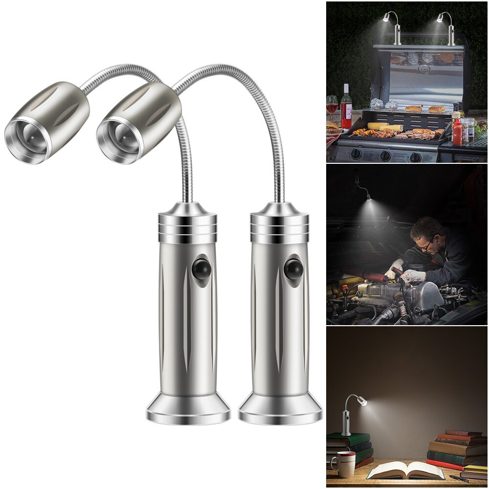 2 uds luz de lectura de barbacoa Base magnética uso ajustable batería Super brillante barbacoa cuello de cisne luces LED iluminación al aire libre
