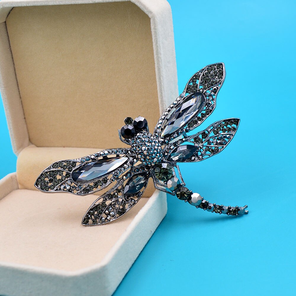 CINDY XIANG Rhinestone Large Dragonfly Brooches For Women Vintage Coat Brooch Pin Insect Jewelry 8 Colors Available: gray