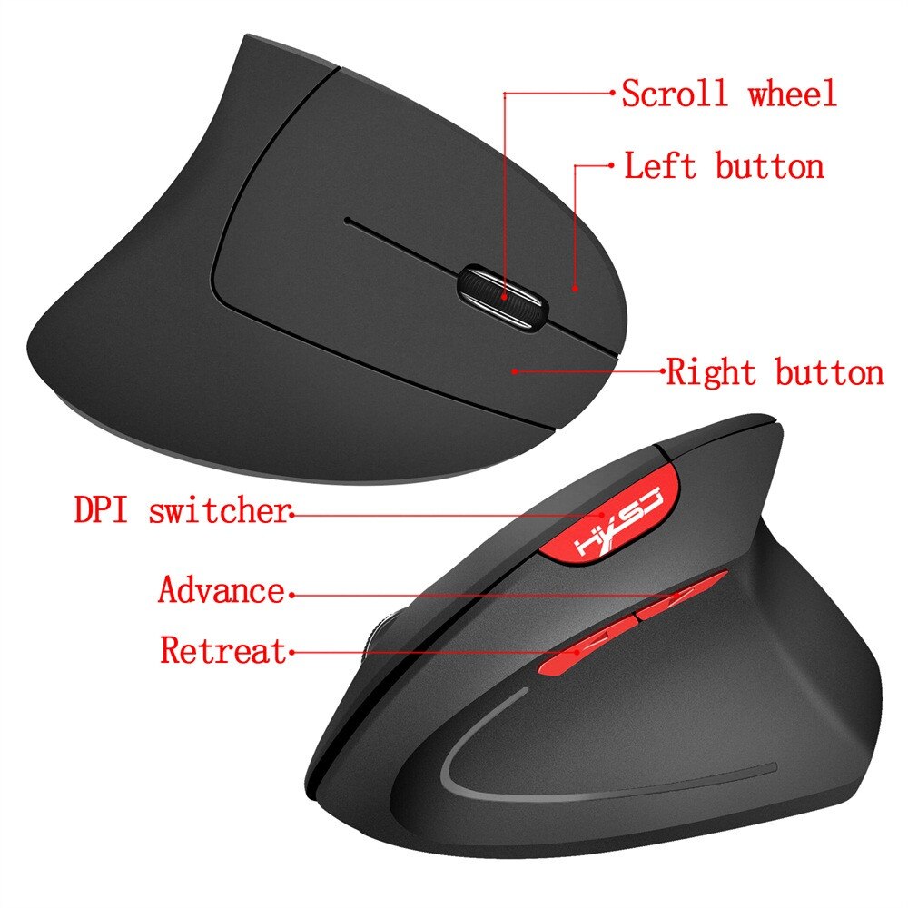 Ergonomiczna mysz pionowa bezprzewodowy gry komputerowe myszy 6D 2400 PDI mysz optyczna USB dla graczy mysz do laptopa gra komputerowa sprzedaż