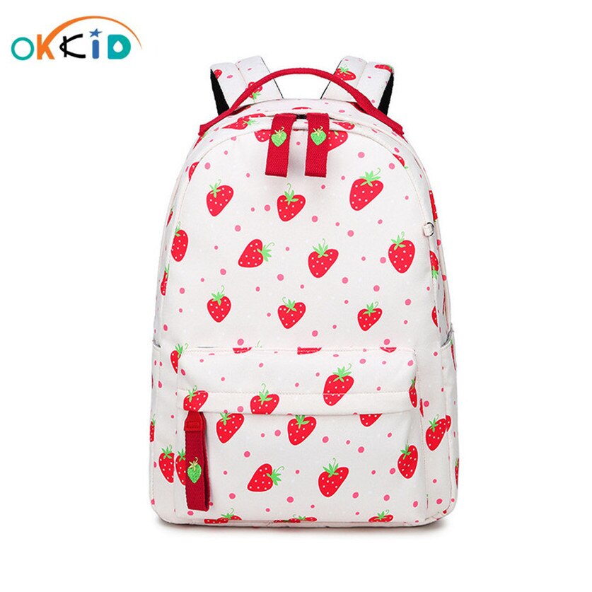 OKKID children school bags for girls cute strawberry pattern backpack for school student waterproof nylon backpack kids book bag