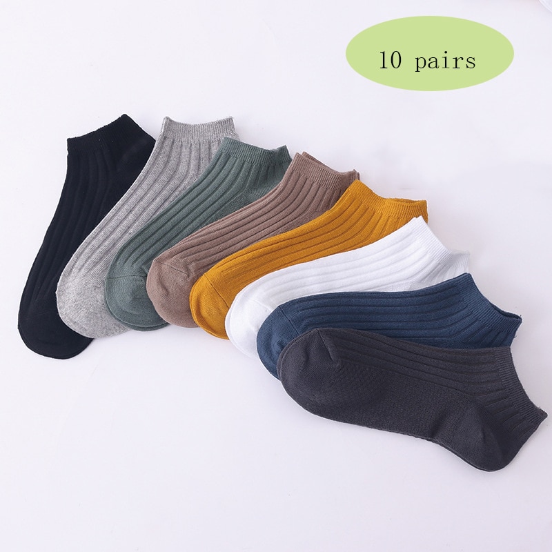 10 Pairs Men Boat Socks Cotton Breathable Short Sock Solid Color Black White Grey Sweat Sports Cycling Socks