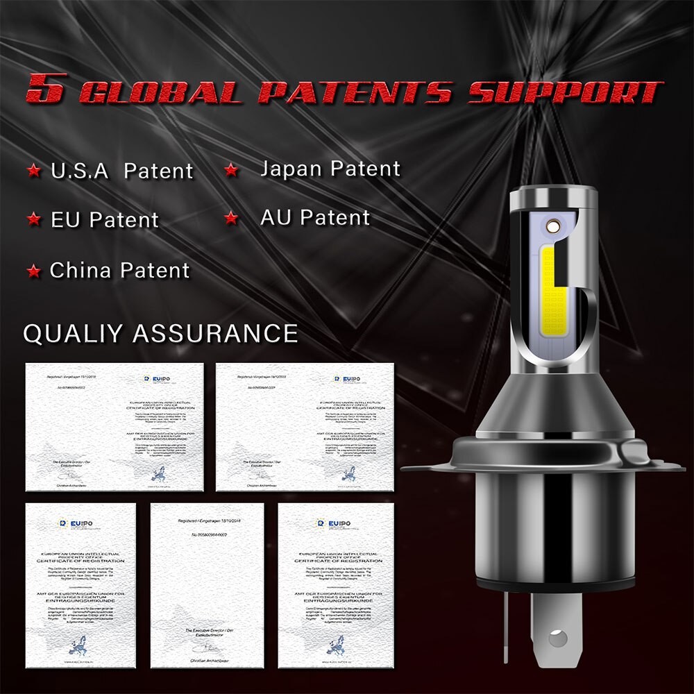 2 Pieces TXVSO8 M4 Car LED Headlight H4 LED Bulb 6000k 26000LM 110W Cool White Light 360 Degree Full Aluminum