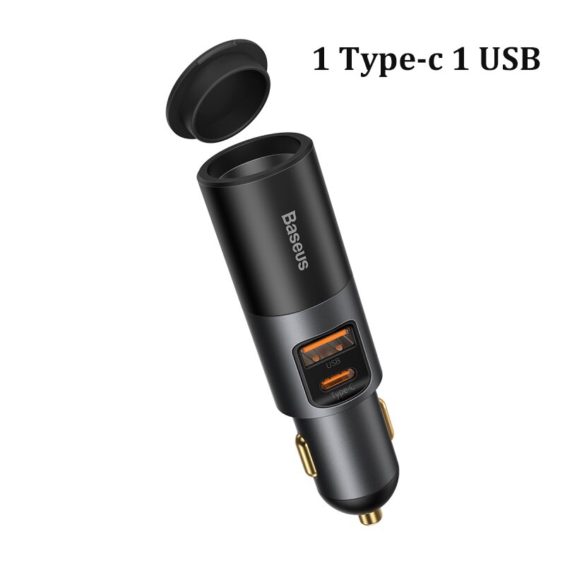 Baseus 120W Auto Ladung Schnell Ladegerät mit Zigarette Leichter Telefon ladegerät Arbeit mit Auto von 12V zu 24V Für IPhone Huawei Samsung: 1 USB 1 Typ C