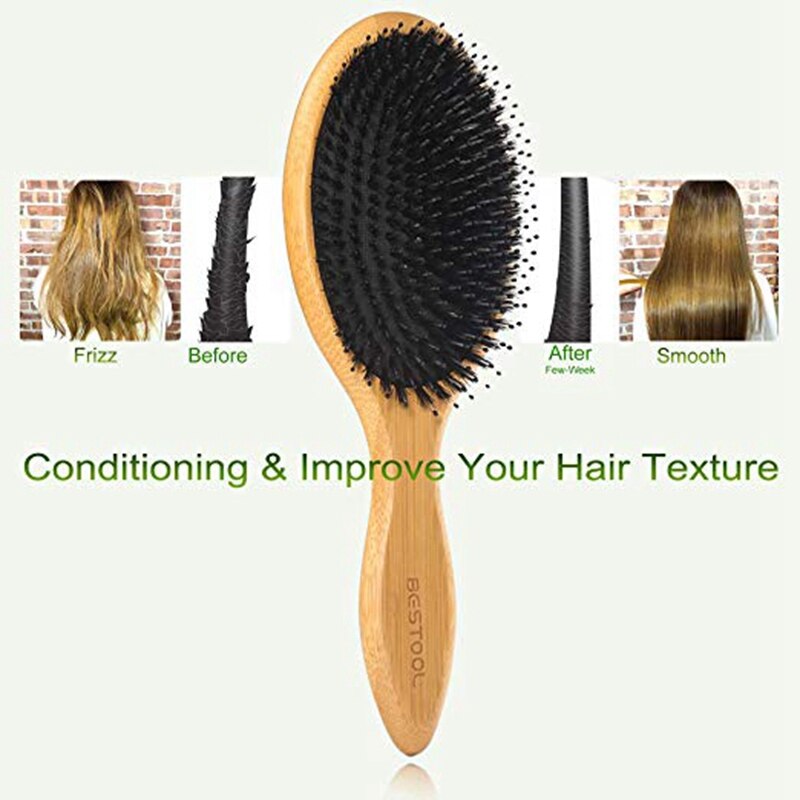 Hair Brush Boar Bristle Hair Brush with Nylon Pins Bamboo Paddle Detangler Brush Detangling Adding Shine Brushes Daily Use for C