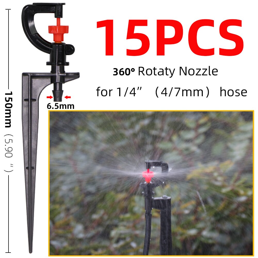 Boquilla de nebulización de 90/180/360 grados, Estaca de 13cm, rociador de riego de jardín de púa de 1/4 pulgadas, riego por goteo, agricultura, rociador de granja: Ex15pcs