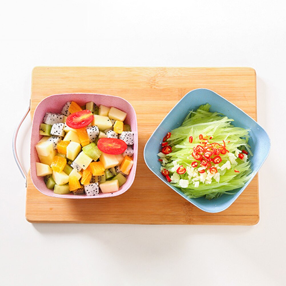 Kjøkken hvete halm bolle suppe salat bolle firkantet miljøvennlig matbit tørket frukt skål tallerken holder boller kjøkken tilbehør