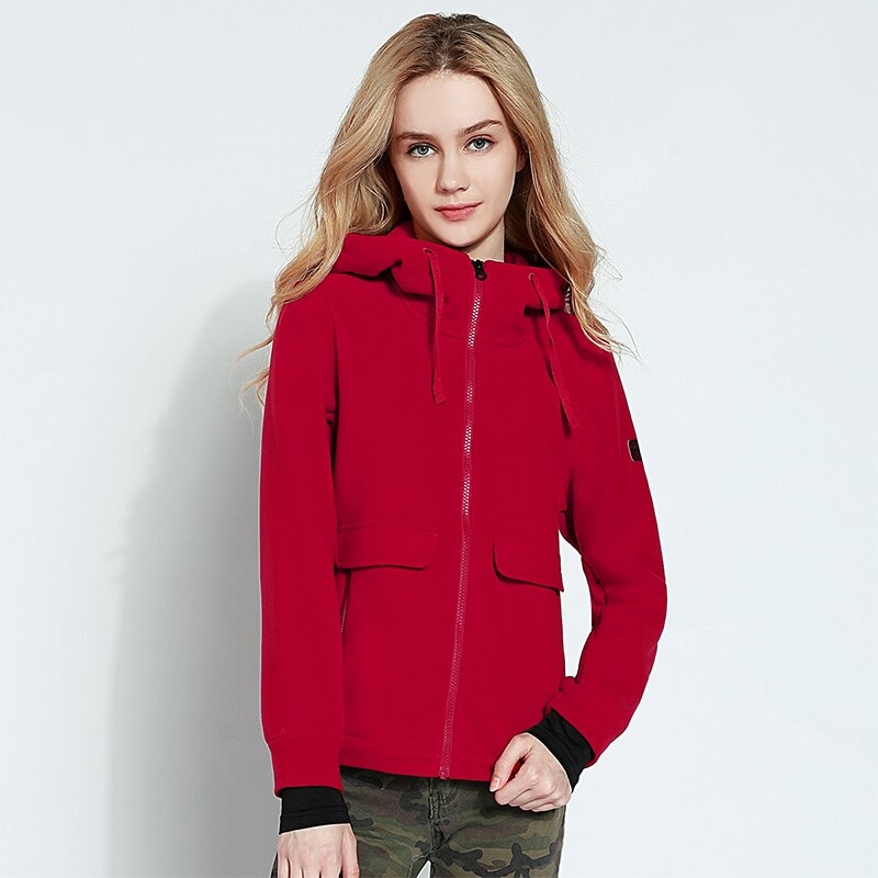 Autumn Winter Warm Outdoor Fleece Sweater Women Sports Fleece Hooded Fleece Cardigan Jacket Ladies Red