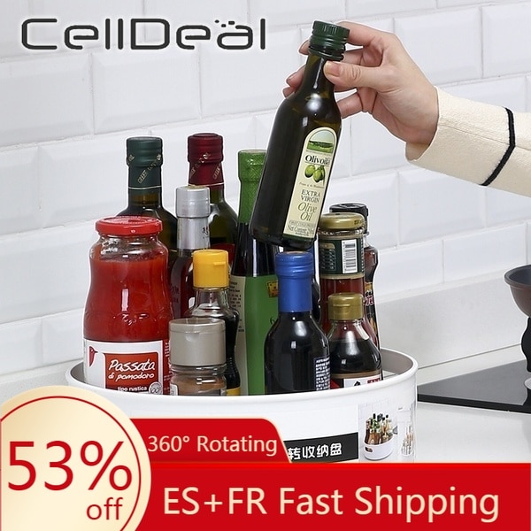 CellDeal 360 Rotating Round Spice Storage Rack Tray Turntable Kitchen Jar Holder Storage Box Multifunction Container Organizer